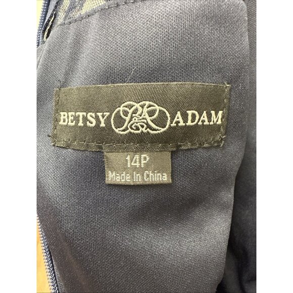 Betsy & Adam Size 14 Petite Navy Embellished Chiffon Gown Gold Floral Maxi Dress - Picture 10 of 12